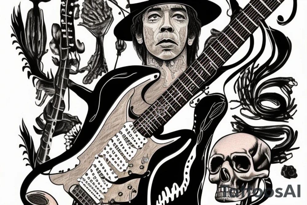 Stevie Ray Vaughan's Stratocaster going through a skull tattoo idea