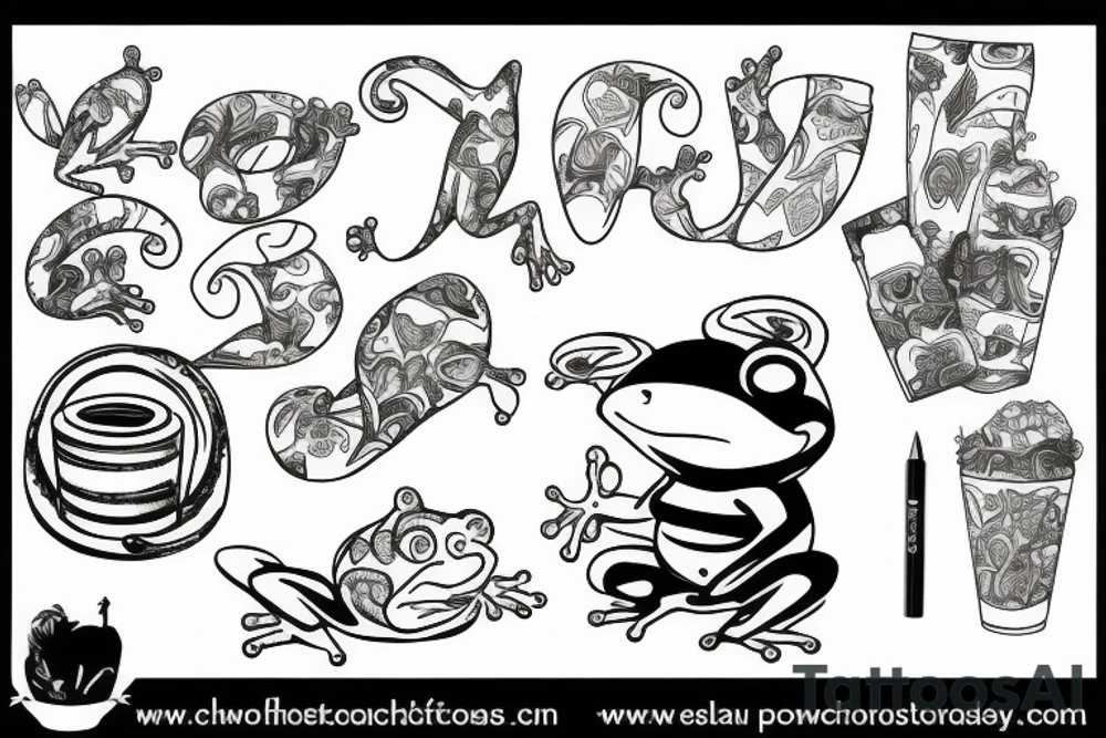 A frog drinking coke sitting on a beach chair tattoo idea