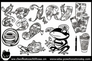 A frog drinking coke sitting on a beach chair tattoo idea