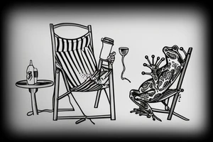 A frog drinking coke sitting on a beach chair tattoo idea