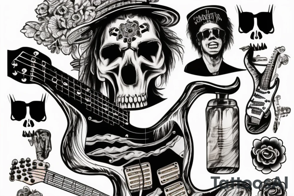 Stevie Ray Vaughan's Stratocaster bursting through the top of a skull tattoo idea