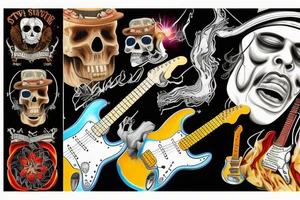 Stevie Ray Vaughan's Stratocaster bursting through the top of a skull tattoo idea