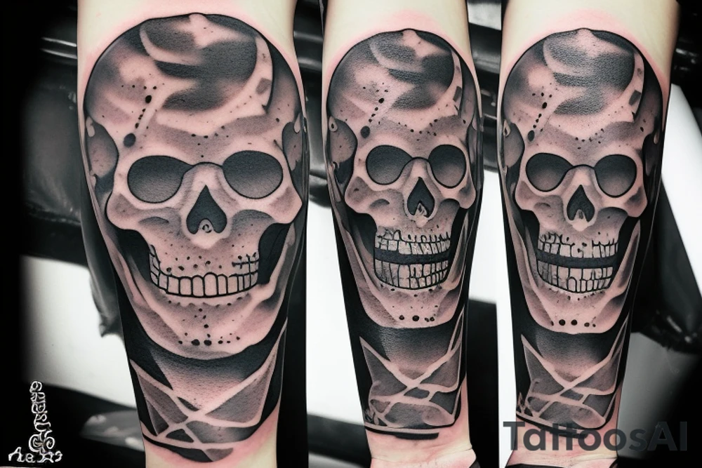 Skeleton gravestone shovel tattoo idea