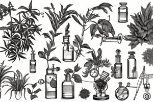 vintage oil well, overgrown and covered in plants, in the style of a vintage scientific drawing tattoo idea