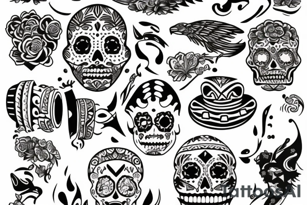 Cinco de mayo tattoo and full sleeve mexican themed tattoo idea