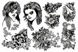 Kobieta anioł stróż ze skrzydłami w bieliżnie tattoo idea