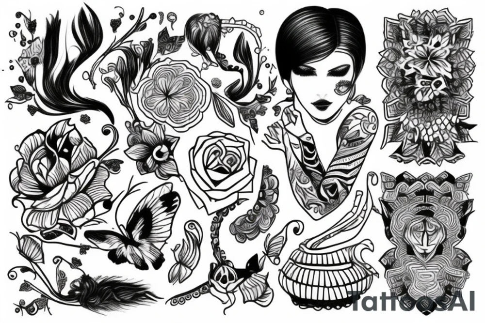 Kobieta anioł stróż ze skrzydłami w bieliźnie tattoo idea