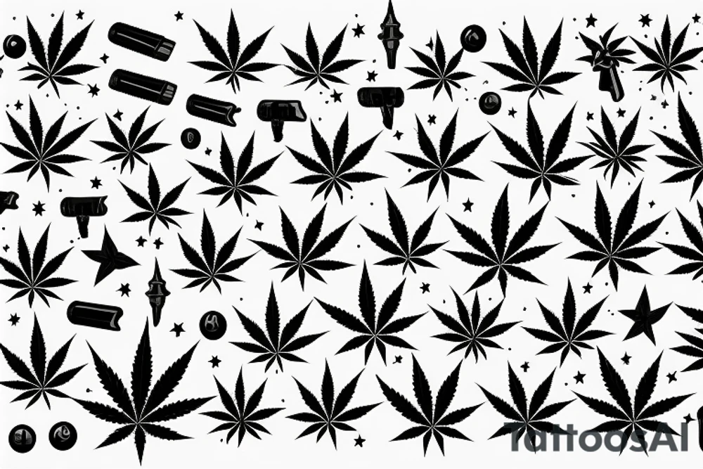 Some weed with bullets , some stars and deep face tattoo idea