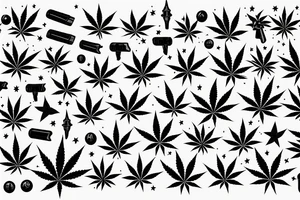 Some weed with bullets , some stars and deep face tattoo idea