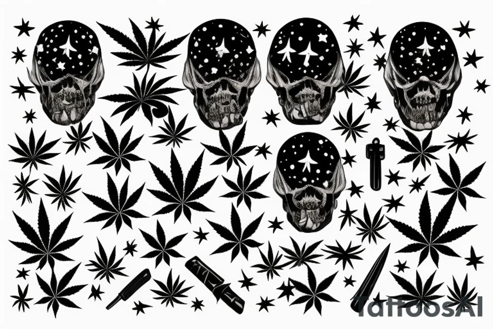 Some weed with bullets , some stars and deep face tattoo idea