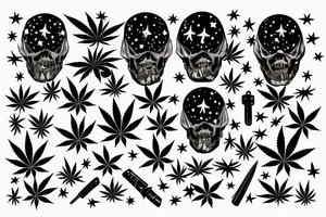 Some weed with bullets , some stars and deep face tattoo idea