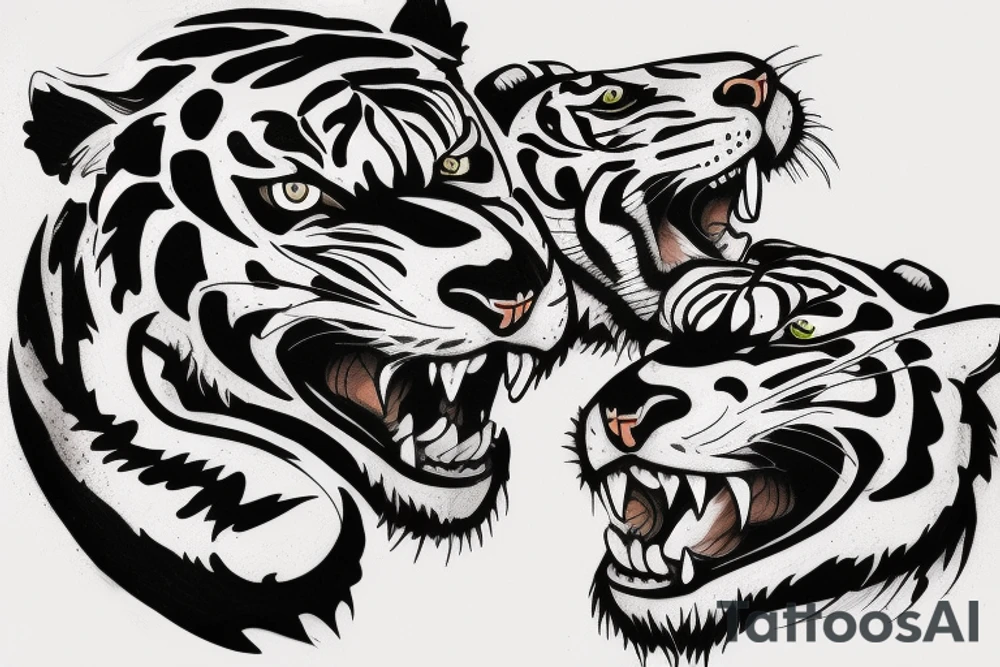 Two Tigers fighting with memento mori tattoo idea