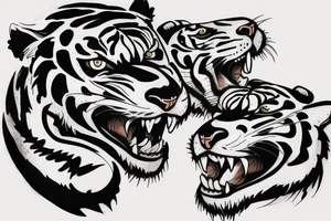 Two Tigers fighting with memento mori tattoo idea