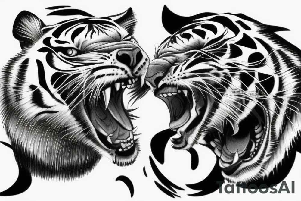 Two Tigers fighting with memento mori tattoo idea