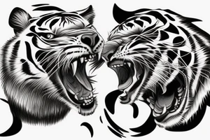 Two Tigers fighting with memento mori tattoo idea