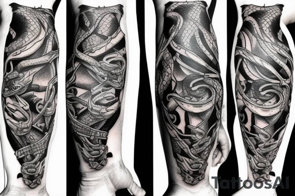 Snake running around and down from Knee to calf tattoo idea