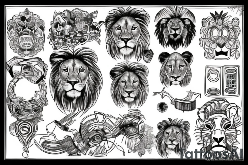 a computer on top of a lion tattoo idea