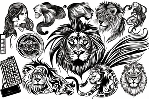 a computer on top of a lion tattoo idea