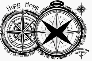 Compass with map around the phrase "hope is right in front of us" tattoo idea