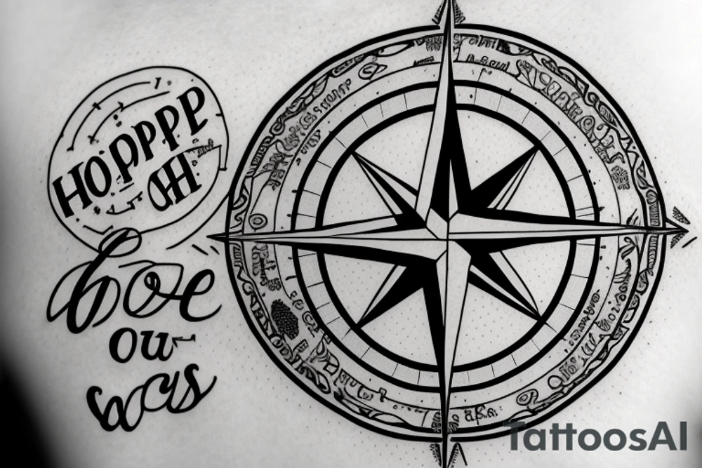Compass with map around the phrase "hope is right in front of us" tattoo idea