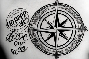 Compass with map around the phrase "hope is right in front of us" tattoo idea