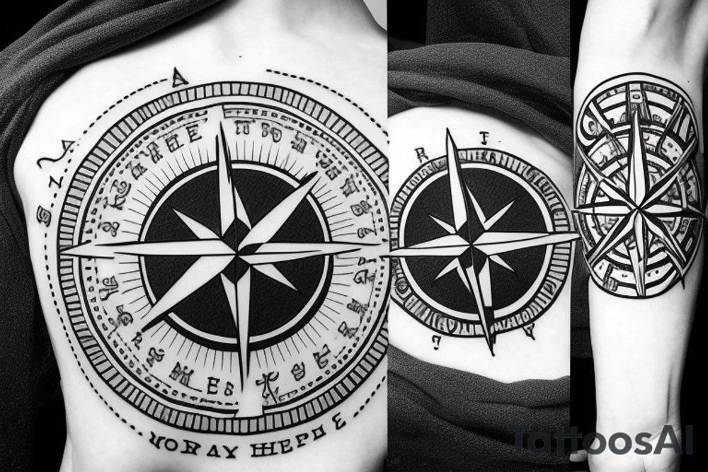 Compass with map around the phrase "hope is right in front of us" tattoo idea