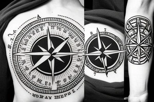 Compass with map around the phrase "hope is right in front of us" tattoo idea