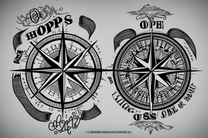 Compass with map around the phrase "hope is right in front of us" tattoo idea