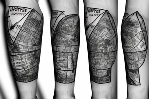 Half lower arm sleeve with a compass and map around the phrase "hope is right in front of us" tattoo idea