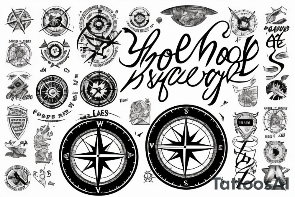 Half lower arm sleeve with a compass and map around the phrase "hope is right in front of us" tattoo idea