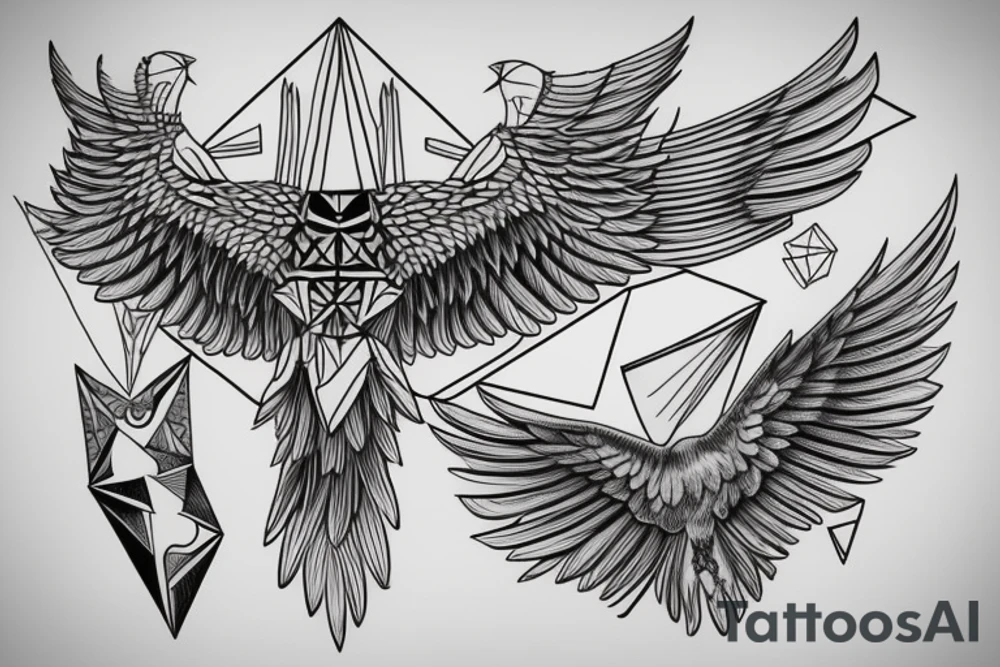 Geometric flying hawk tattoo idea