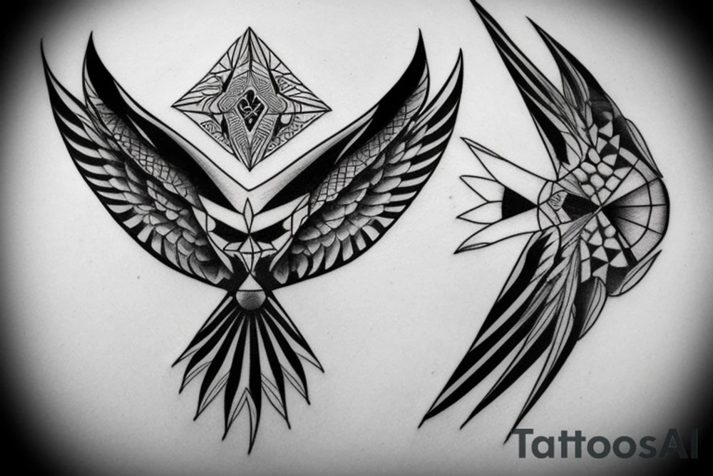 Geometric flying hawk tattoo idea