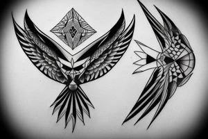 Geometric flying hawk tattoo idea