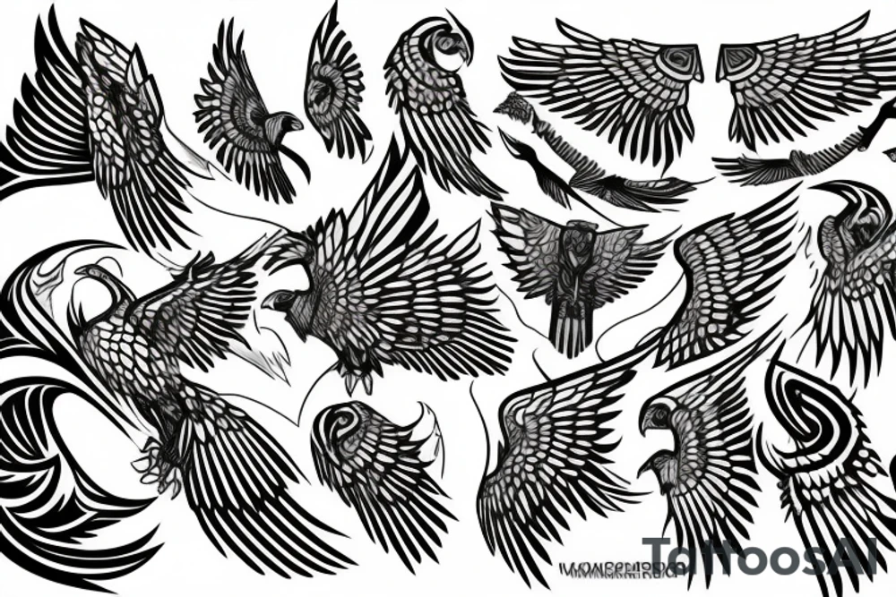 Geometric flying hawk tattoo idea