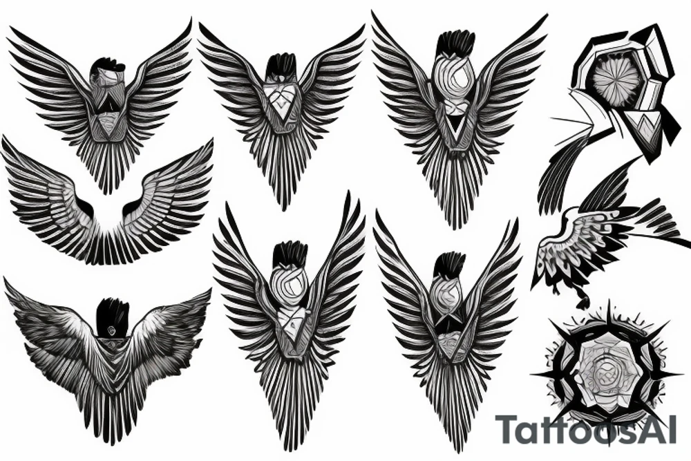 Geometric flying hawk tattoo idea