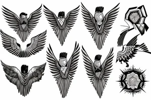 Geometric flying hawk tattoo idea