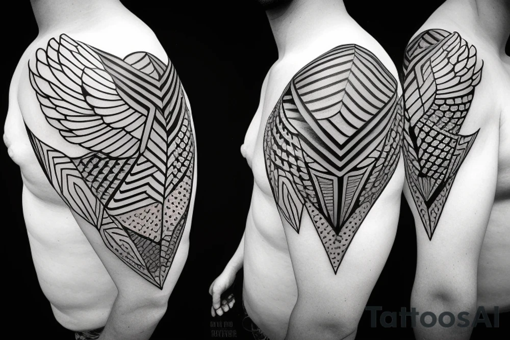 Geometric flying hawk tattoo idea