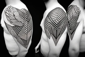 Geometric flying hawk tattoo idea