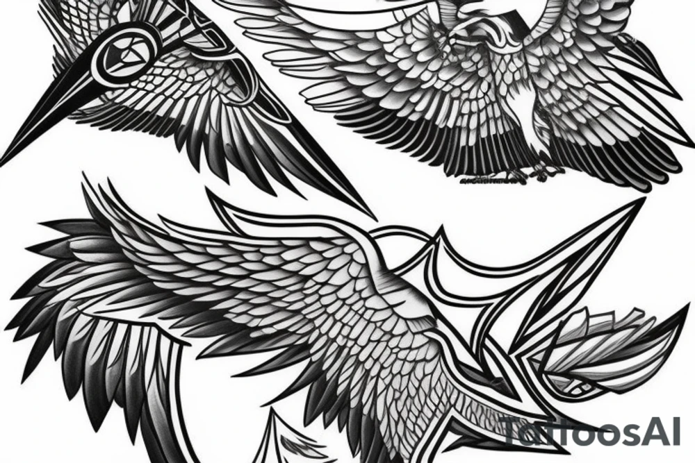 Geometric flying hawk tattoo idea