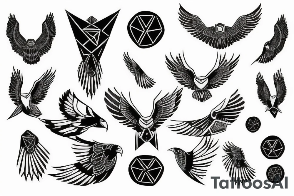 Geometric Flying hawk tattoo idea