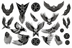 Geometric Flying hawk tattoo idea