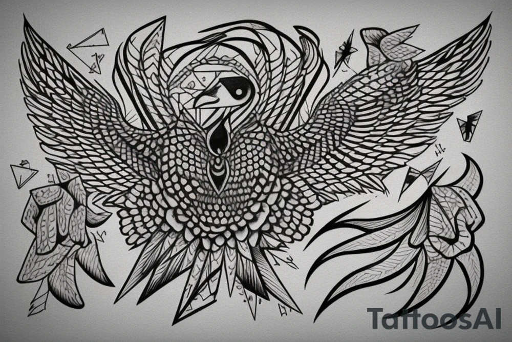Geometric Flying hawk tattoo idea