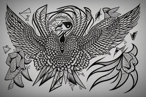 Geometric Flying hawk tattoo idea