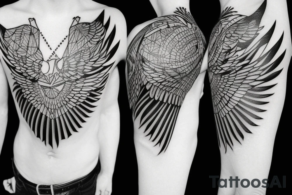 Geometric Flying hawk tattoo idea
