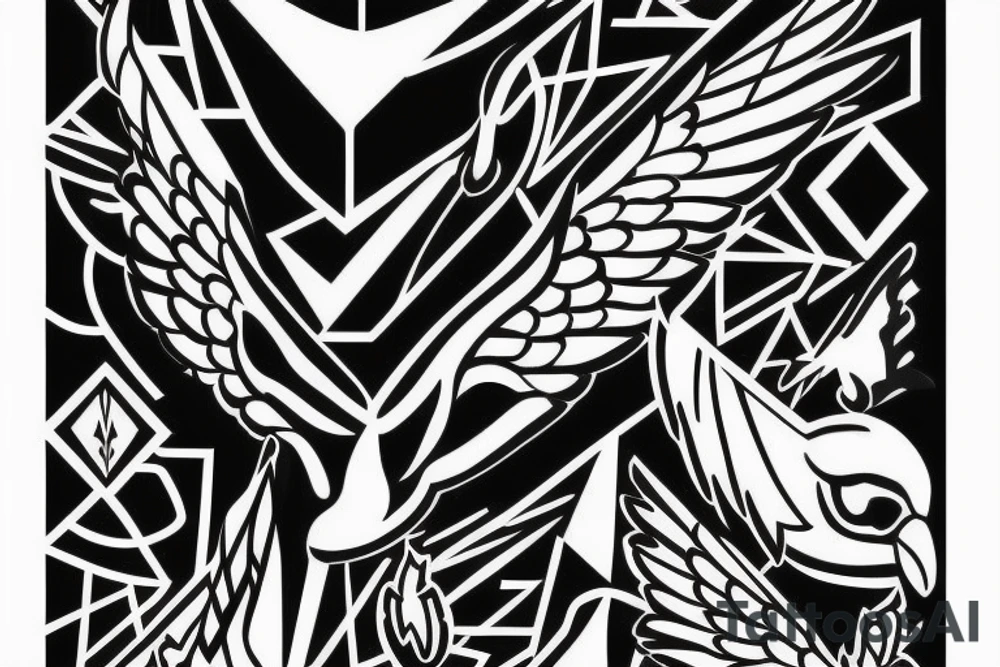 Geometric Flying hawk tattoo idea