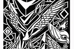 Geometric Flying hawk tattoo idea