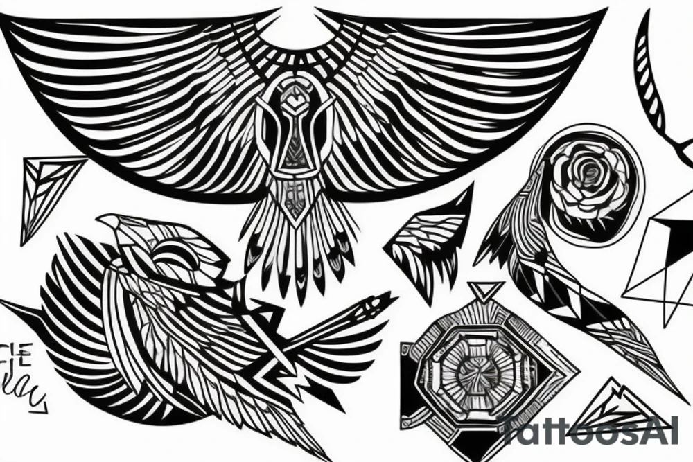 Geometric Flying hawk tattoo idea