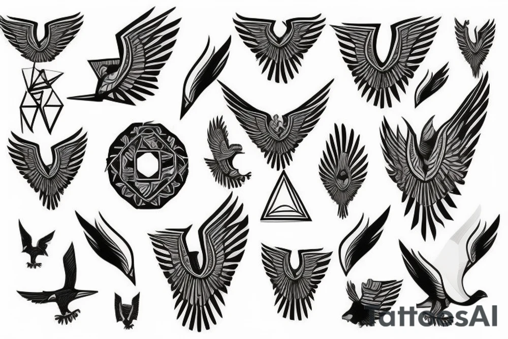 Geometric Flying hawk tattoo idea