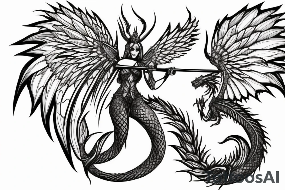 dragon winged Valkyrie with a sword tattoo idea