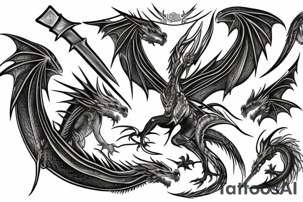 dragon winged Valkyrie with a sword tattoo idea